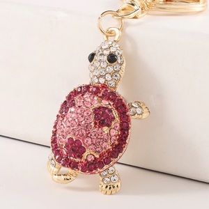 Pink and Silver Crystal Turtle Keychain Charm